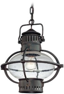 Troy Lighting F1878BB Portsmouth Collection 1-Light Exterior Hanging Lantern, Boston Bronze with Rust Accents Finish and Clear Seeded Glass