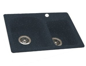 Swanstone KSDB-2518-015 25-Inch by 18-Inch Super Saver Double Bowl Kitchen Sink, Black Galaxy Finish