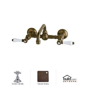 Rohl A1423XMTCB-2 Country Bath Vocca Wall Mounted Bridge Lavatory Faucet with Cross Handles and High Swinging Spout, Tuscan Brass