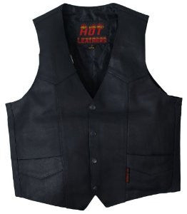 Hot Leathers Heavy Weight Cowhide Motorcycle Leather Vest (Black, XXXXX-Large)