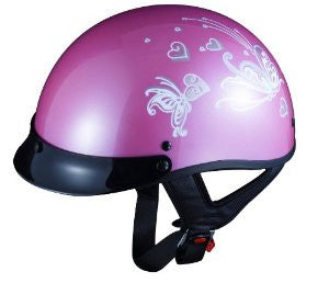 GLX Pink Butterfly Motorcycle Half Helmet (X-Small)