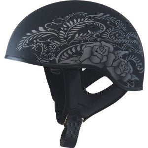 GMAX GM65 Naked Rose Adult Touring Motorcycle Helmet - Flat Black/Silver / Small