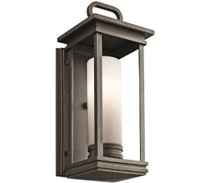 Kichler Lighting 49475RZ South Hope 1-Light 18-Inch Outdoor Wall Lantern, Rubbed Bronze Finish with Satin Etched Cased Opal Glass