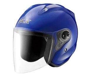 GLX Open Face Motorcycle Helmet (Blue, Large)