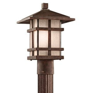 Kichler Lighting 9527AGZ Cross Creek 14-inch Outdoor Post Light, Aged Bronze with Textured Linen Seedy Glass