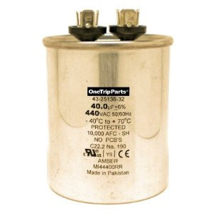 CAPACITOR 40 MFD 440 VAC ROUND DIRECT REPLACEMENT FOR RHEEM RUUD WEATHERKING OEM PART 43-25136-32