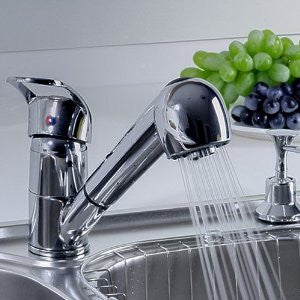 LightInTheBox Single Handle Low Arc Pull Out Kitchen Sink Faucet with Two Spray Model, Chrome