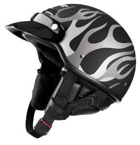 Raider Deluxe Half Helmet with Flame (Flat Black, X-Large)