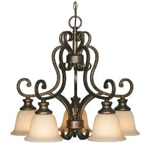 Golden Lighting 8063D5BUS Chandelier with Tea Stone Glass Shades, Burnt Sienna Finish