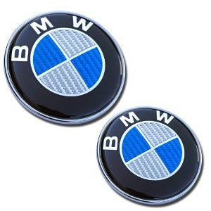 Visor Manufactory CodeA0005J for BMW Hood 82mm/Trunk 74mm Emblem Roundel Logo Badge Blue Bundle Carbon Fiber