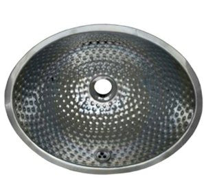 Whitehaus WH608ABM-POSS Oval Ball Pein 16-Inch Hammered Textured Undermount Lavatory Basin with Overflow