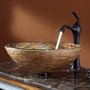 Kraus C-GV-651-12mm-15000ORB Ares Glass Vessel Sink and Ventus Faucet, Oil Rubbed Bronze