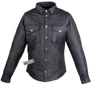 MEN'S SOFT COW HIDE LEATHER SHIRT POLY LINER BLACK L