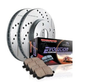 Power Stop K2151 Rear Ceramic Brake Pad and Cross Drilled/Slotted Combo Rotor One-Click Brake Kit