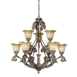 Vaxcel USA MTCHU009AR Monte Carlo 9 Light Chandelier Lighting Fixture in Bronze, Glass