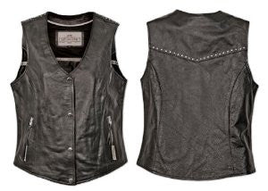 Milwaukee Motorcycle Clothing Company 4 Snap Front Ladies Vest with Studs On Shield and Back Yoke (Black, Small)