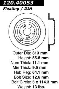 Centric Parts 120.40053 Premium Brake Rotor with E-Coating