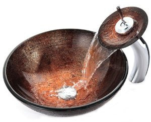 Kraus C-GV-580-12mm-10CH Copper Illusion Glass Vessel Sink and Waterfall Faucet, Chrome