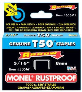 Arrow 506M1 Genuine T50 Monel Rustproof 3/8-Inch Staples, 1,000-Pack
